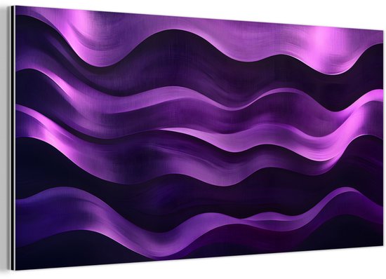 Aluminium schilderij 160x80 cm - Wanddecoratie metaal - Golven - Abstract - Paars - Metalen muurdecoratie woonkamer - Decoratie industrieel - Foto op dibond - Industriële accessoires slaapkamer