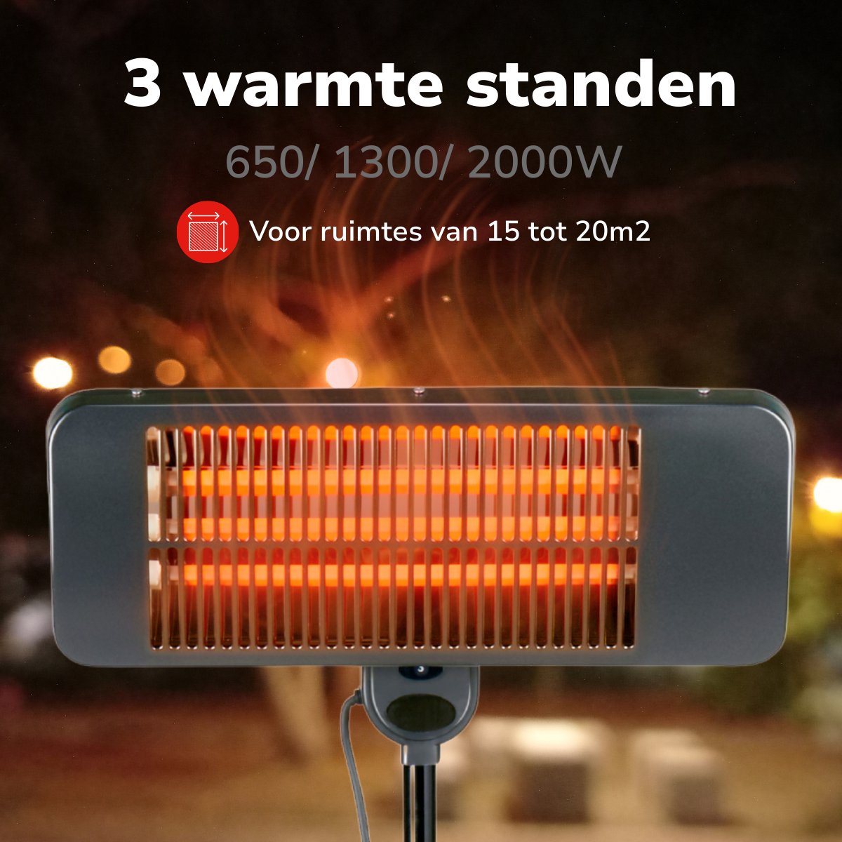 alpina Infrarood Verwarming Staand - Terras Heater 2000W 3 Warmtestanden - Spatwaterdichte Terrasheater IP24 met Infrarood Paneel – foto 4