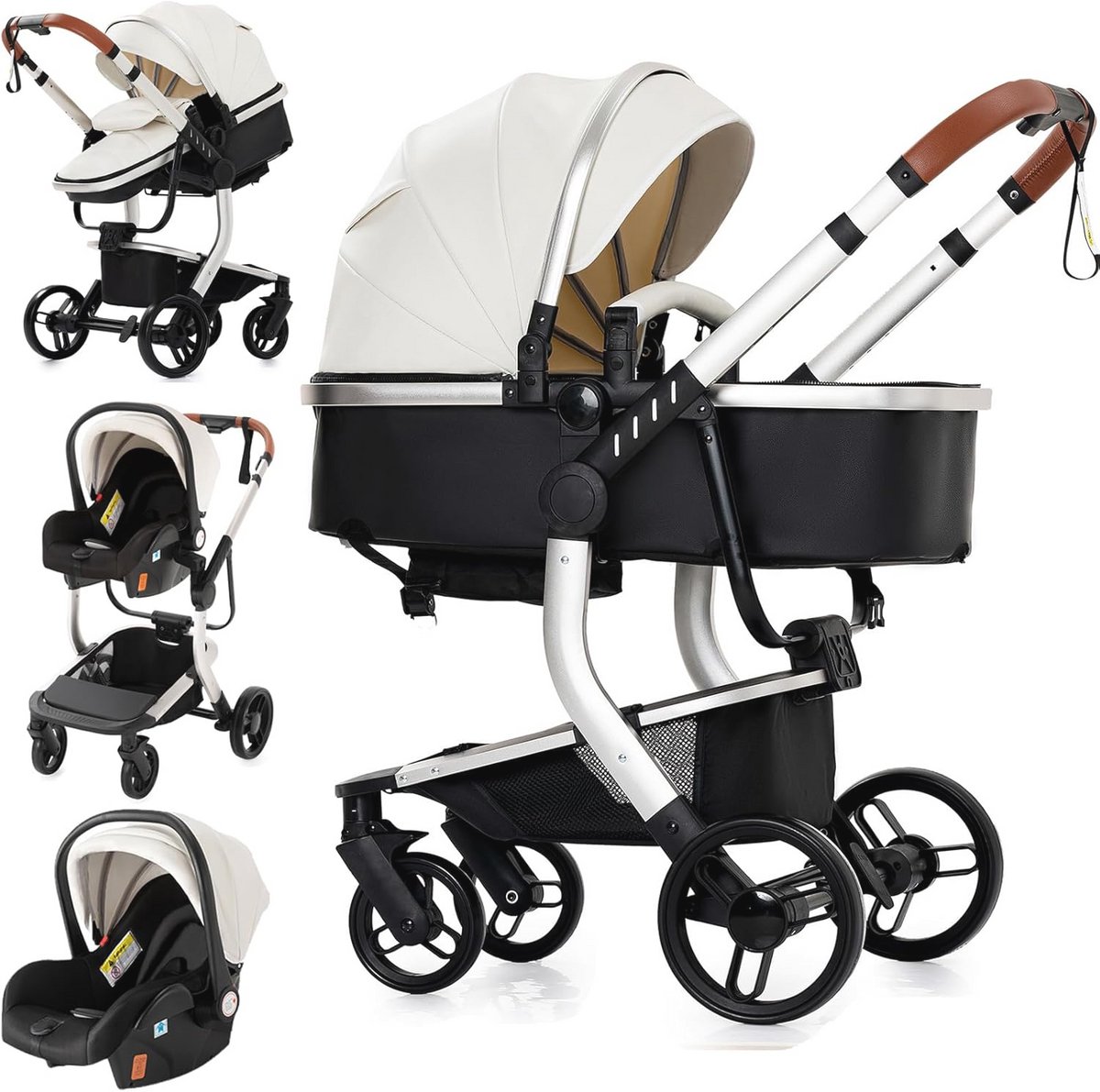 Image of 3-in-1 Kinderwagen met Omkeerbare Duwmode en Aluminium Frame - Ideaal voor Pasgeborenen