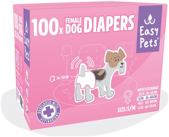 Easypets Dog Diapers Female - Hondenluiers Teef - S/M - 100 stuks - Loopsheidbroekje - Grootverpakking