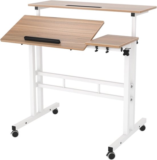 SogesHome Computertafel met muismat, werkstation laptoptafel met wieltjes, tekentafels voor design, tekenen, schrijven, werken en leren, in hoogte verstelbaar,SH ZS 101 2 MP