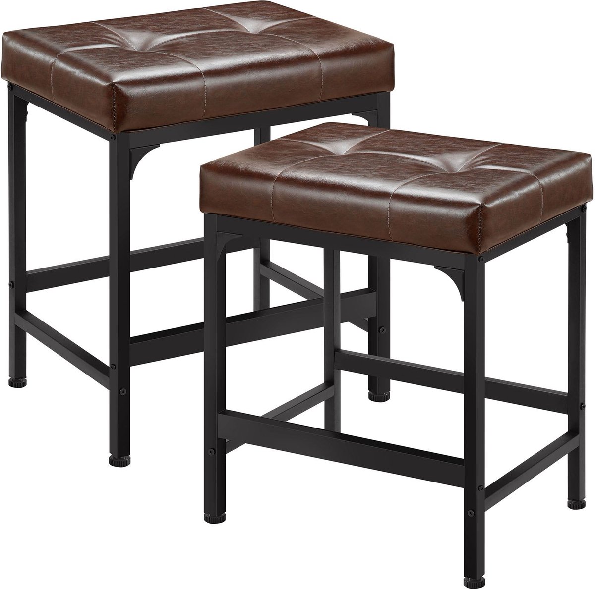Barkrukken Set van 2 – Barstoelen 61cm – PU Barkruk Industrieel – Keuken Eiland Stoelen – Stevig Metalen Frame