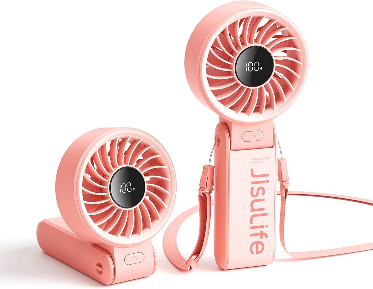 Krachtige Draagbare Ventilator met LED-Display - 3-in-1 Handventilator, Bureauventilator en Halsventilator - Ideaal voor Zomer en Reizen
