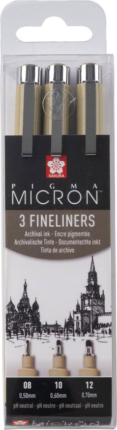 Sakura Pigma Micron Case 3 Wide Feutres Fineliner Zwart