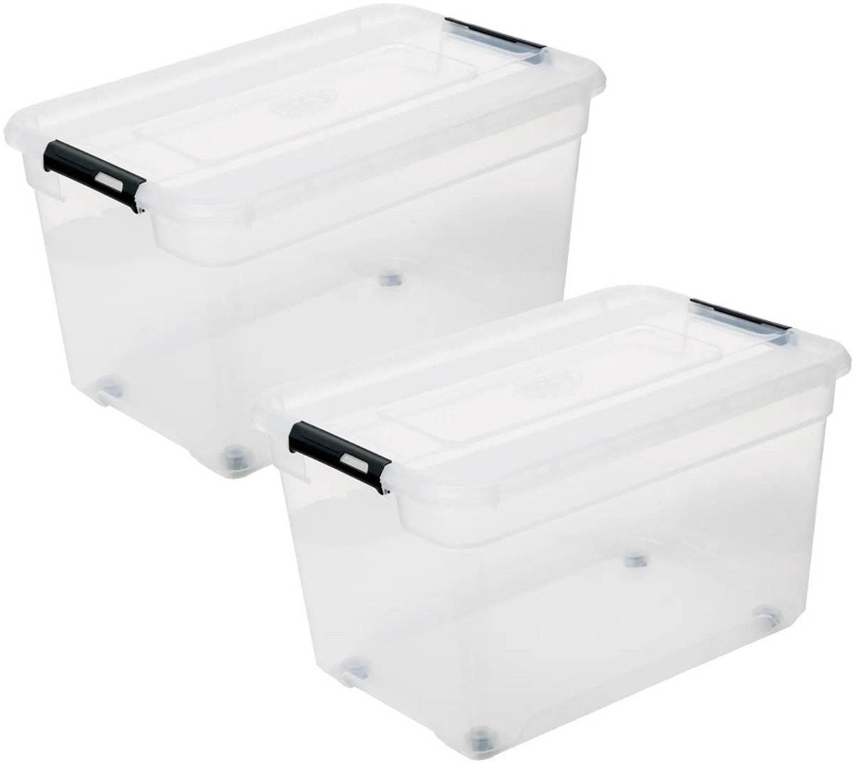 5Five® 5Five opberg kist met deksel - 3x - Solutions Box - 52 liter - 58 x 39 x 34 cm - kunststof - transparant - met wielen