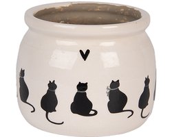 Keramiek Bloempot voor Binnen – Zwarte Katten – Rustieke Pot – Ø 12 cm – Kattenmotief