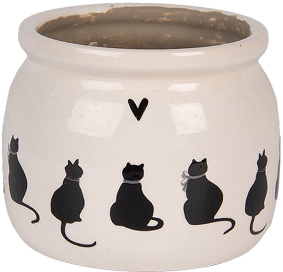 Clayre & Eef Pot de fleurs Ø 12x10 cm Beige Céramique Chats