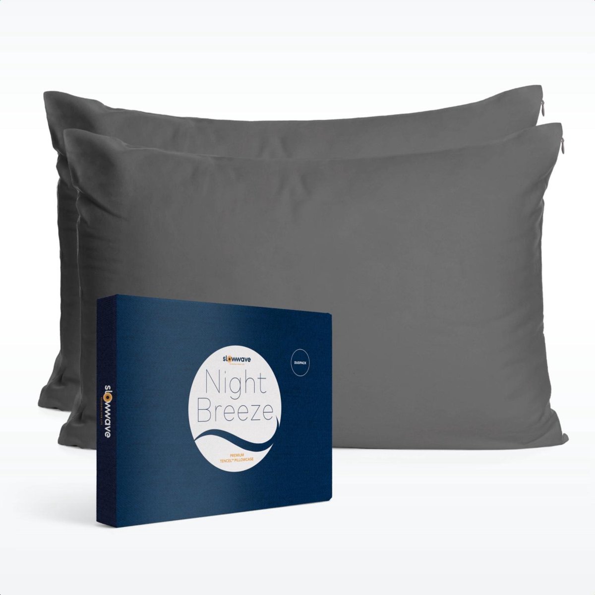 Slowwave NightBreeze kussensloop - Duopack (set van 2) - 100% TENCEL™ lyocell - Zacht en comfortabel - Beschermt de huid - Vochtregulerend - Hypoallergeen en antibacterieel - Kleur: Grey Elegance - Formaat: 60 x 70cm