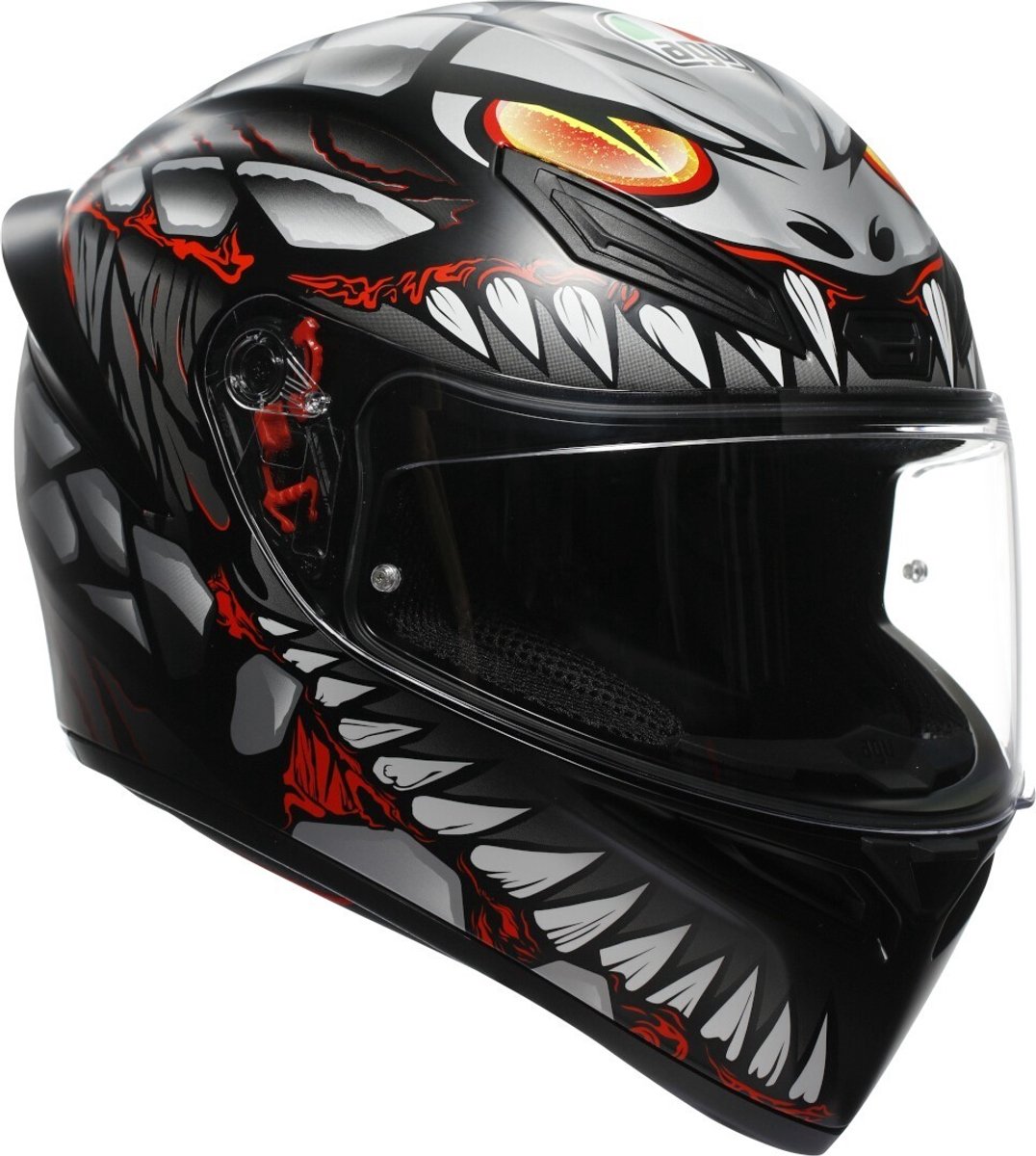 AGV K1 S LYZARD MATT BLACK/GREY/RED - Maat XXL - Integraal helm - Scooter helm - Motorhelm - Zwart - Scooterhelmen mannen en vrouwen.