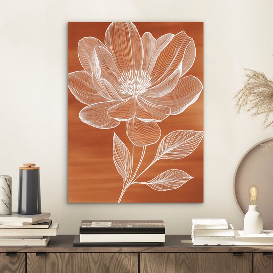 Aluminium schilderij 30x40 cm - Wanddecoratie metaal - Bloem - Minimalistisch - Wit - Metalen muurdecoratie woonkamer - Decoratie industrieel - Foto op dibond - Industriële accessoires slaapkamer