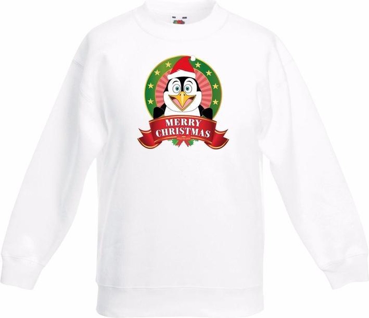 Kerst sweater voor kinderen met pinguin print - wit - jongens en meisjes sweater 3-4 jaar (98/104)