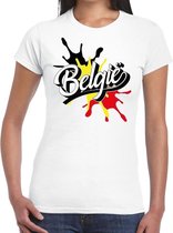 Belgie landen t-shirt spetter wit voor dames - supporter/landen kleding Belgie S