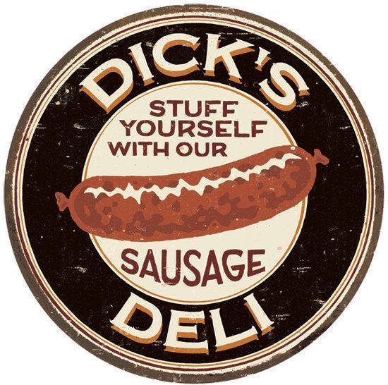 Signs-USA Dick's Sausage - Retro Wandbord - Metaal - 30x30 cm