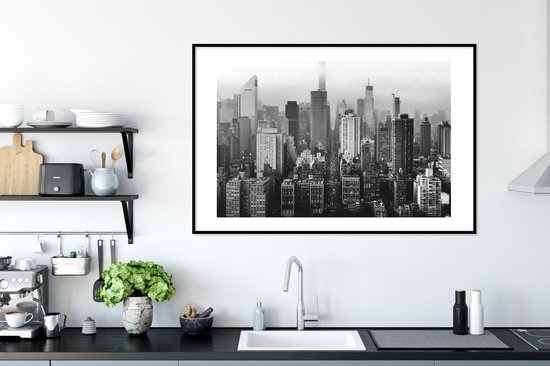 Fotolijst incl. Poster Zwart Wit- Skyline van New York - zwart wit - 120x80 cm - Posterlijst