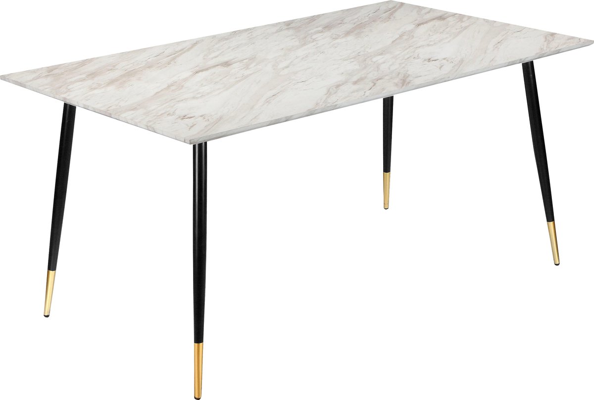 Notio Living Monza - Eettafel 120 cm 6 plaatsen in Marmer Look Zwart Goud Poten (76 x 120 x 80 cm) Wit