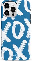 xoxo Wildhearts Can't Talk Now Blue - Single Layer hoesje - Blauw hoesje geschikt voor iPhone 14 Pro - Beschermhoesje case geschikt voor iPhone 14 Pro hoesje blauw - Tekst blauw - wit