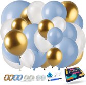 Fissaly 133 Stuks Ballonnenboog Blauw, Wit & Goud met Dubbel Gevulde Ballonnen - Ballonboog Versiering – Feest Decoratie Verjaardag