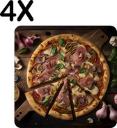 BWK Flexibele Placemat - Heerlijke Traditionele Pizza met Knoflook en Ui - Set van 4 Placemats - 50x50 cm - PVC Doek - Afneembaar
