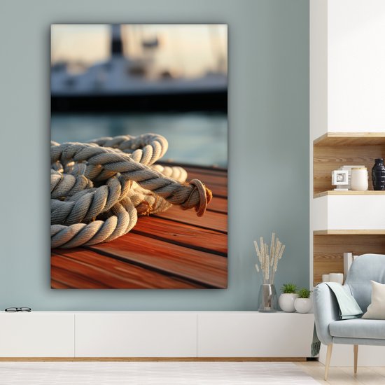 Tableau sur toile 120x180 cm - Décoration murale Corde - Bateau - Maritime - Bois - Port - Décoration murale salon - Décoration chambre - Accessoires chambre - Peintures