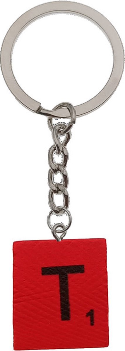 Sleutelhanger Hout Met Letter - Bordspel - Rood - T