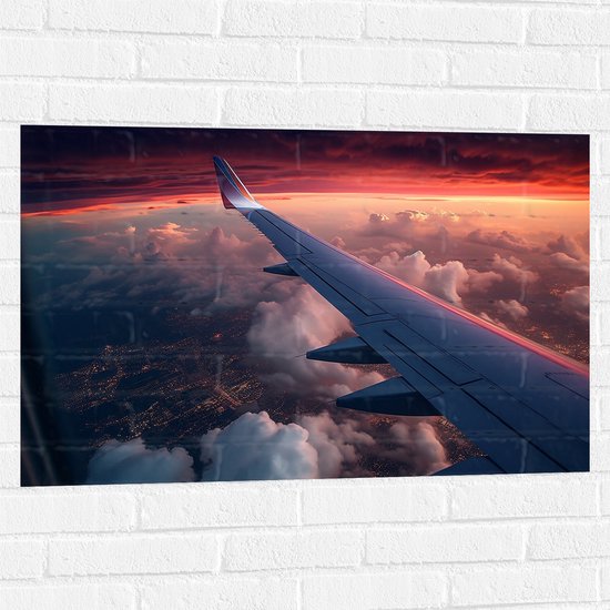 Muursticker - Hoogvliegend Vliegtuig boven de Wolken - 90x60 cm Foto op Muursticker