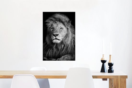 Poster Animaux sauvages - Lion - noir - Wit - 40x60 cm
