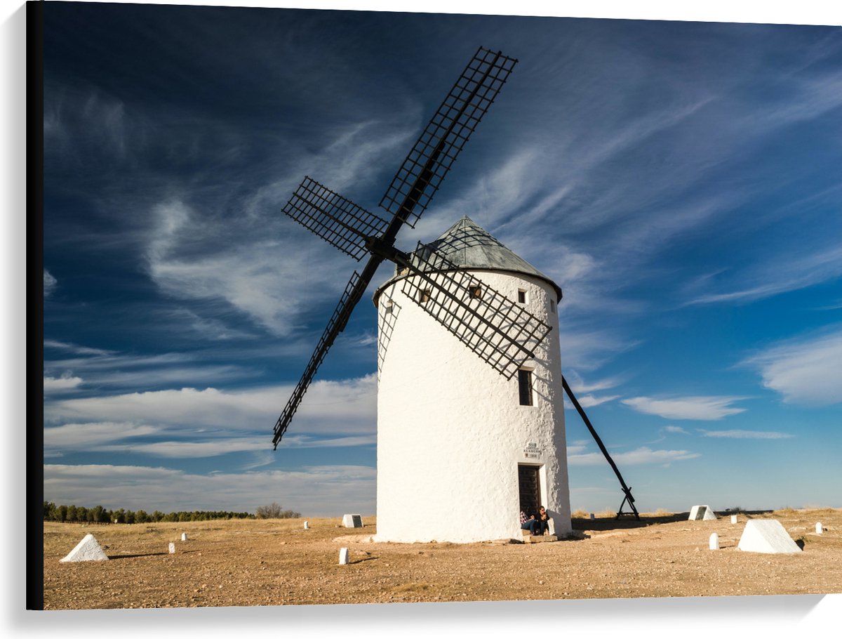 Canvas - Witte Molen onder Sluierbewolkin, Nederland - 100x75 cm Foto op Canvas Schilderij (Wanddecoratie op Canvas)