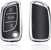 Autosleutel hoesje - TPU Sleutelhoesje - Sleutelcover - Autosleutelhoes - Geschikt voor Peugeot - zwart - C3 - Auto Sleutel Accessoires gadgets - Kado Cadeau man - vrouw