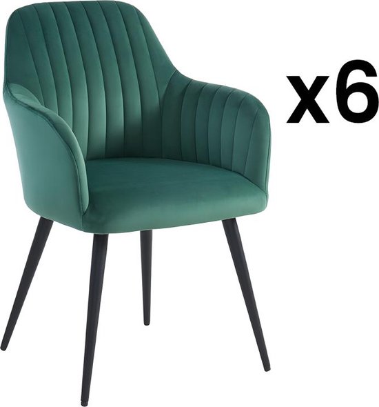 Set van 6 stoelen met fluweel en zwarte metalen leuningen - Groen - ELEANA L 58 cm x H 82 cm x D 59 cm