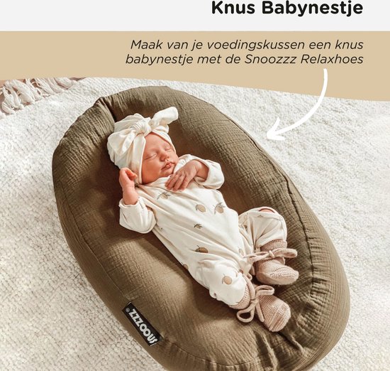 Snoozzz Voedingskussen Premium Kwaliteit - 185 cm – Microparel Vulling – Luxe Draagtas – Wasbare Hoes - Champagne