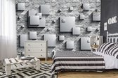 Fotobehang - Vlies Behang - 3D Vierkanten op Stenen Muur - 520 x 318 cm