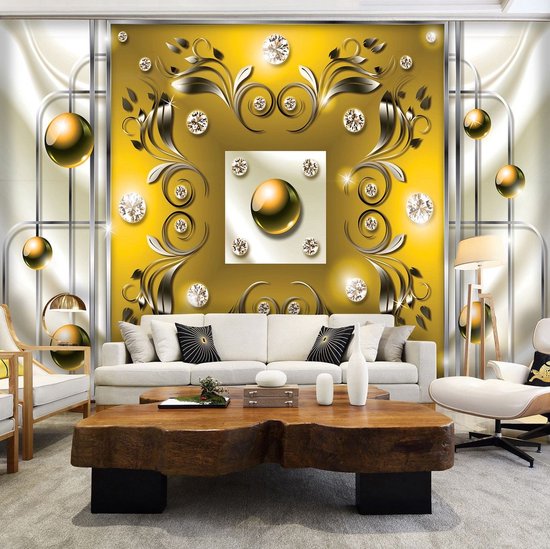 Argent | Photomural jaune, revêtement mural