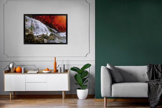 Fotolijst incl. Poster - Waterval - Rotsen - Water - Herfst - 120x80 cm - Posterlijst