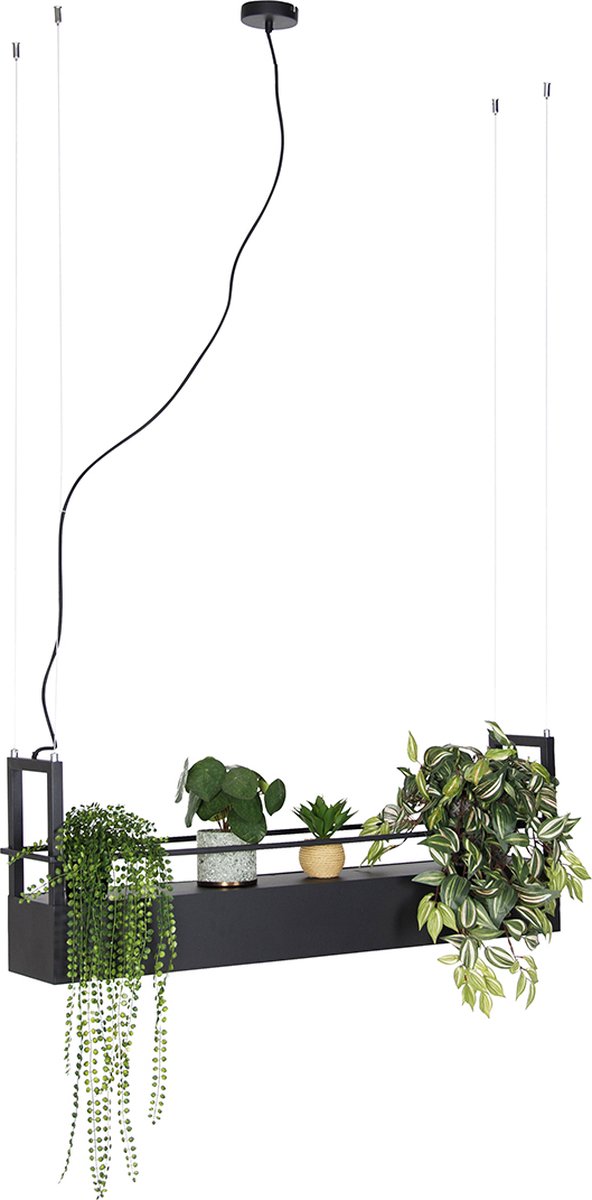 QAZQA cage rack - Industriele Dimbare LED Smart Hanglamp eettafel incl. wifi met Dimmer voor boven de eettafel | in eetkamer - 4 lichts - L 100 cm - Zwart - Industrieel - Woonkamer | Slaapkamer | Keuken Zwart Smart LED