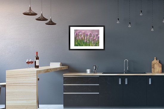Photo encadrée - Tulipes roses au printemps cadre photo noir avec passe-partout blanc 60x40 cm - Affiche encadrée (Décoration murale salon / chambre)