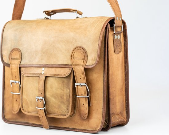 Messengertas “Granada” – Aktetas Satchel Bruin Echte Leder - Laptoptas 16’’ Businesstas (MODEL084)