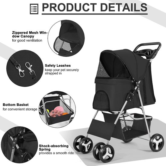 Simcat Wandelwagen voor kleine honden en katten, opvouwbare