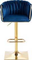 Bol.com Merax Vintage Barkrukken Set van 2 - Barkruk - Barstoel met Voetensteun en Rugleuning - Blauw met Goud aanbieding