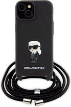 iPhone 15 Backcase hoesje - Karl Lagerfeld - Effen Zwart - Kunstleer