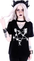 Restyle Dames Tshirt -XXL- Rose Pentagram v-neck Zwart