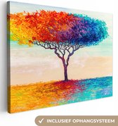 Canvas Schilderij Schilderij - Boom - Olieverf - Regenboog - 80x60 cm - Wanddecoratie