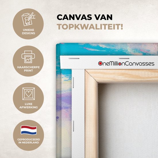 Toile - Huile - Fleurs - Lavande - Peinture - Violet - 90x90 cm - Décoration murale - Intérieur