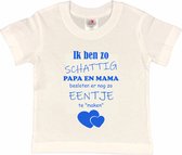 Shirt Aankondiging zwangerschap Ik ben zo schattig papa en mama besloten er nog zo eentje te "maken" | korte mouw | wit/blauw | maat 86/92 zwangerschap aankondiging bekendmaking