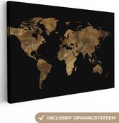 Canvas Wereldkaart - 90x60 - Wanddecoratie Wereldkaart - Goud - Luxe - Aarde - Zwart