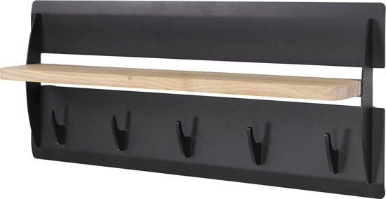 Spinder Design Jefferson Wood 5 - Kapstok - met 5 Haken - 70x30x14 cm - Zwart/Eiken