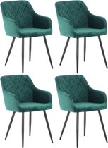 CLP Shila Set van 4 Eetkamerstoelen groen Fluweel