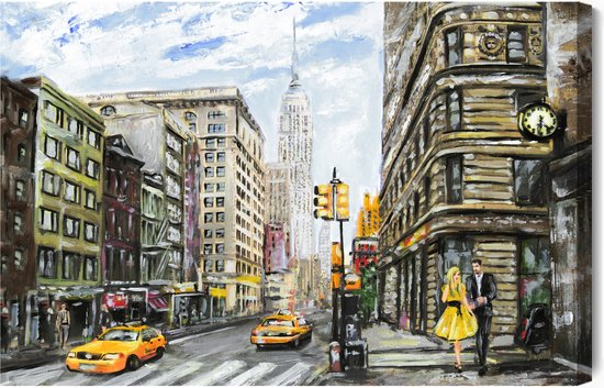 Schilderijkoning - Canvas Schilderij New York Street Zoals Geschilderd - 70 x 50 cm