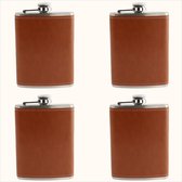HIXA Flasque - 4 pièces - Flasque - Field Flask - Platvink - 200 ml - Aspect cuir - Marron