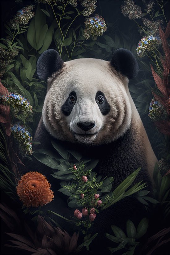 Panda tussen de bloemen #1 poster - 40 x 60 cm
