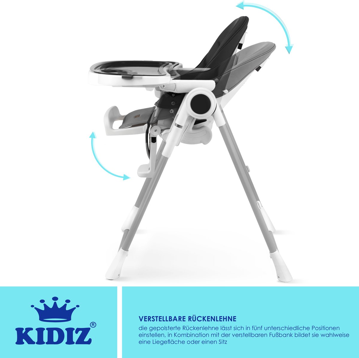 KIDIZ® 3in1 kinderstoel incl. speelbar, Eetstoel, Babystoel, combinatie kinderstoel, 7 in hoogte verstelbare rugleuning, meegroei van 0 maanden tot 6 jaar - Zwart thumbnail 2